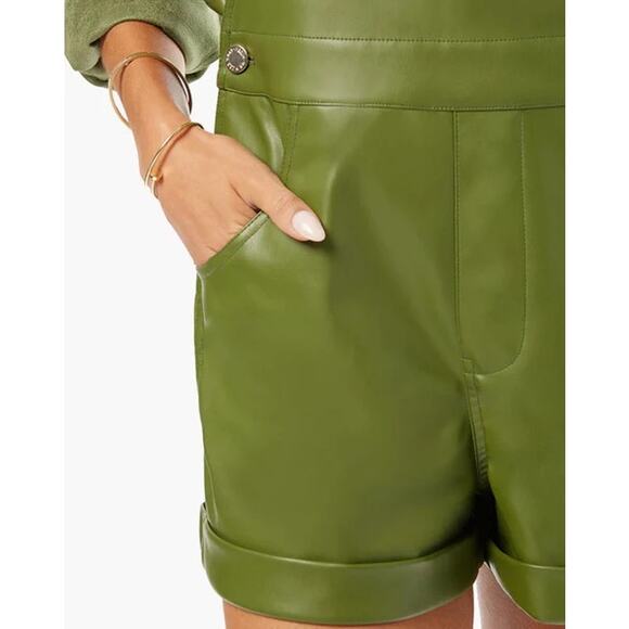 NEW WeWoreWhat Green Basic Faux Vegan Leather Short Overall Romper Jumpsuit M - Picture 10 of 11
